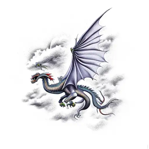 A Fierce Dragon Flying In The Sky Full Of Starts