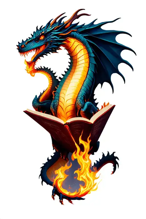 Book Dragon Breathing Fire Flames