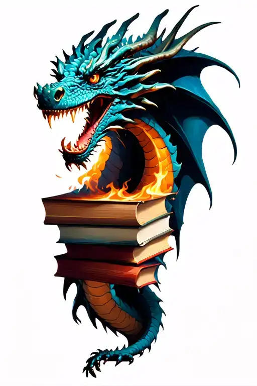 Dragon With Books Breathing Fire
