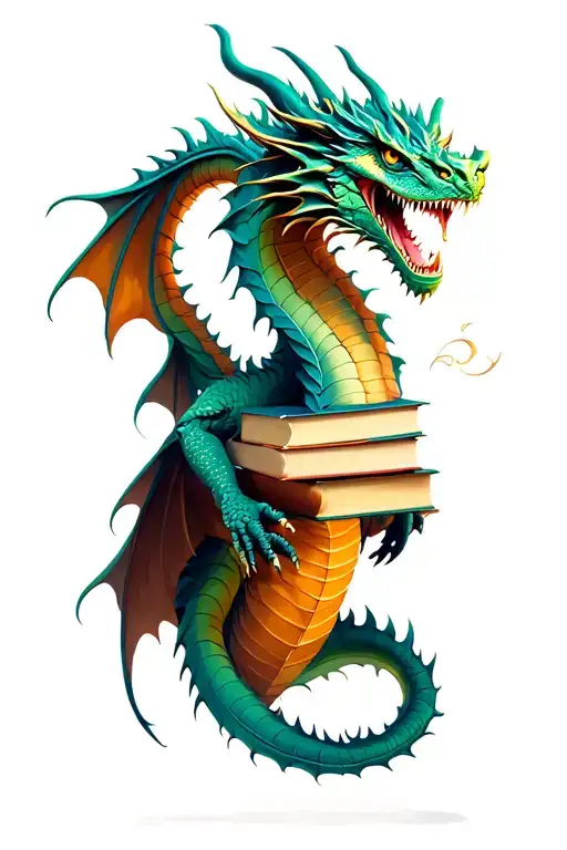Dragon Protecting Books Flying