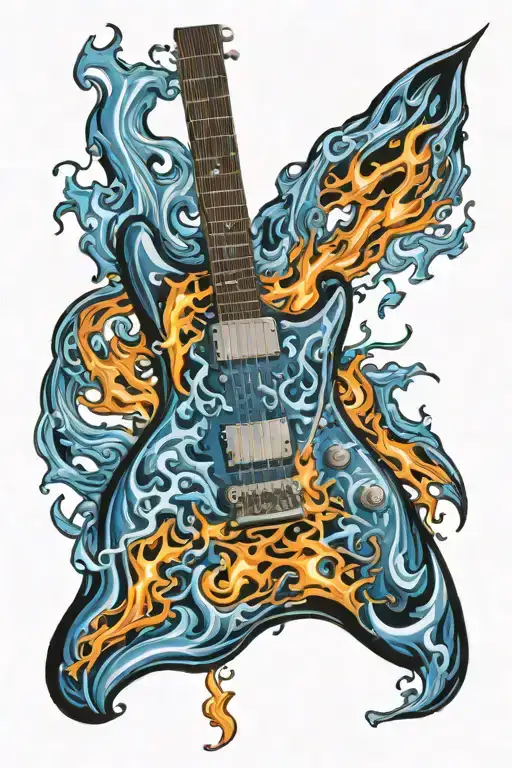 Electric Guitar Engulfed In Blue Flames With Orange Tips