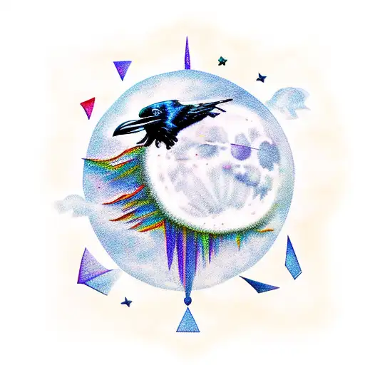Raven With Moon And Clouds