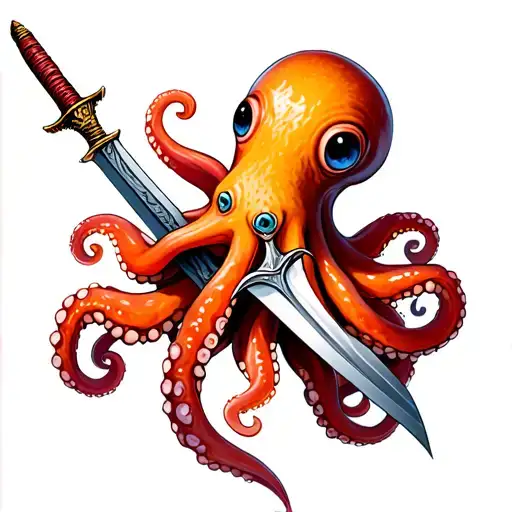 Cute Octopus Holding Sword