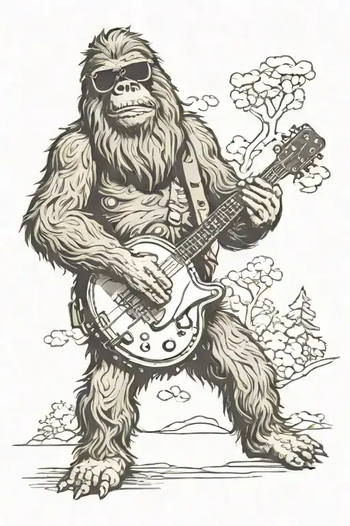 Bigfoot Playing Banjo Wearing Sunglasses