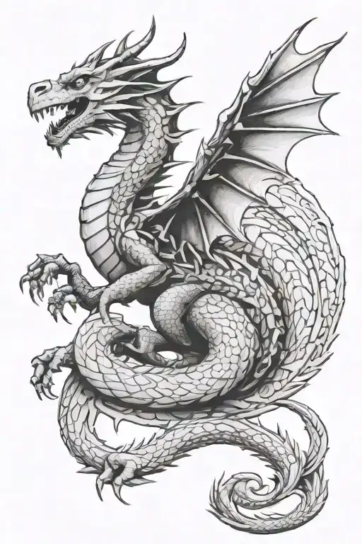 Black And White Medieval Fantasy Dragon In Gothic Style Alternative