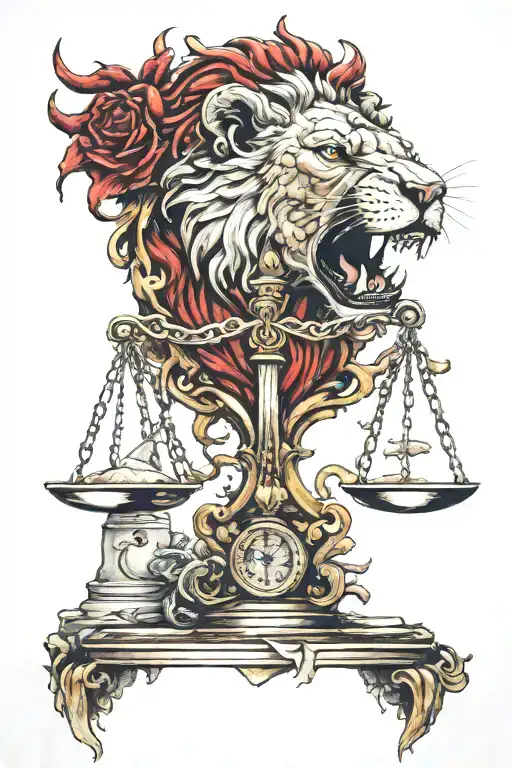 Red Lion Head Biting Scales Of Justice