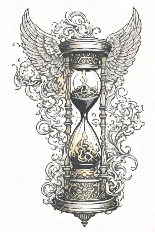 An Hourglass With Smoke And Fire And The Bottom And An Angel At The Top