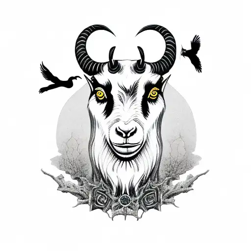 Black Goat With Crows And Baba Yaga