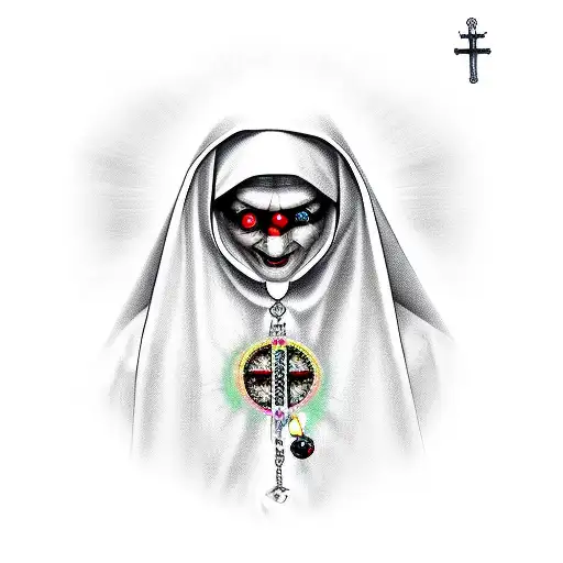 Possesed Nun With Broken Rosary Beads And Bleeding Eyes
