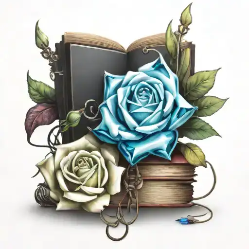 Crystal Rose And Book And Motherboard Wires
