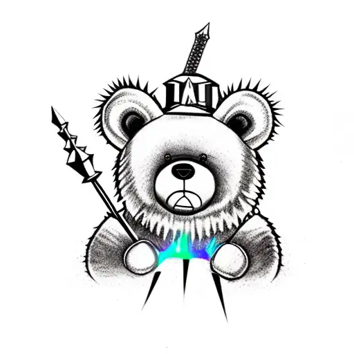Evil Teddy Bear Holding A Spiked Mace In One Hand