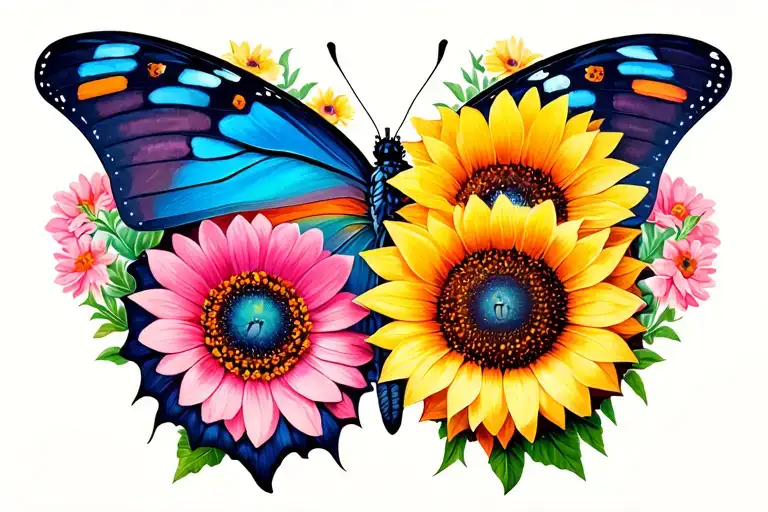 Butterfly With A Sunflower Intertwined