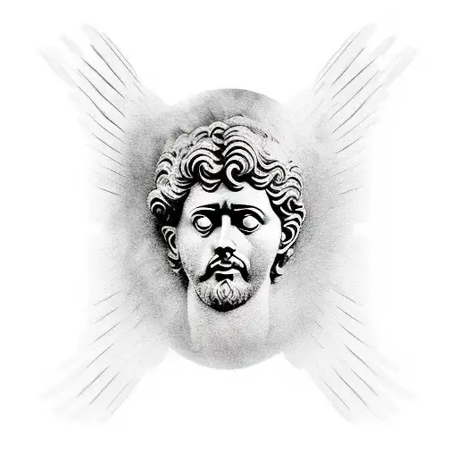 Marcus Aurelius Half Face With Icarus Falling Down And Baby Angel And Marcus Aurelius Quote
