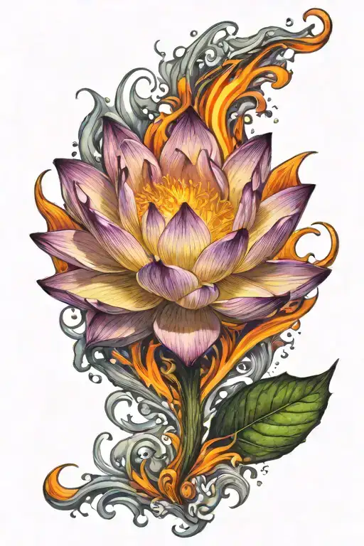 Lotus Flower Rising Out Of A Flame