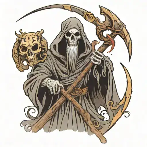 Gloomy Grim Reaper Holding A Trident With Hellboy Written Above