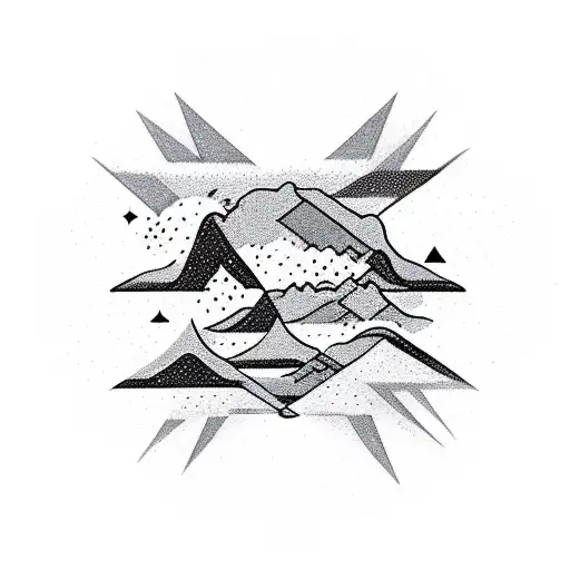 A Mesmerizing Black-grey Tattoo Of A Mountain Range With Constellations Forming In The Sky