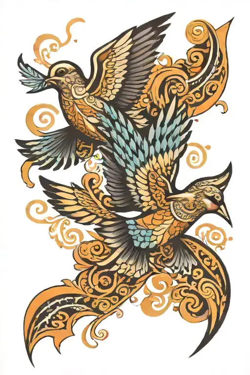 Two Maori Pattern Dove Flying