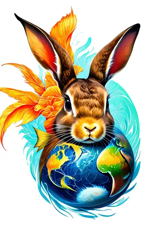 Pisces With Earth Rabbit Zodiac Sign Intertwined