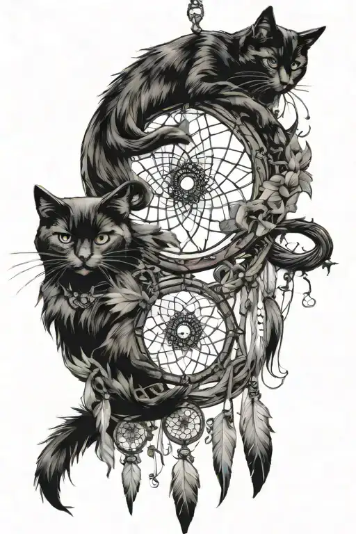 Gothic Witch Crescent Moon Dream Catcher Entangled With Black Cats