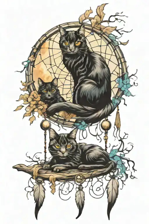 Gothic Witch Crescent Moon Dream Catcher With Black Cats