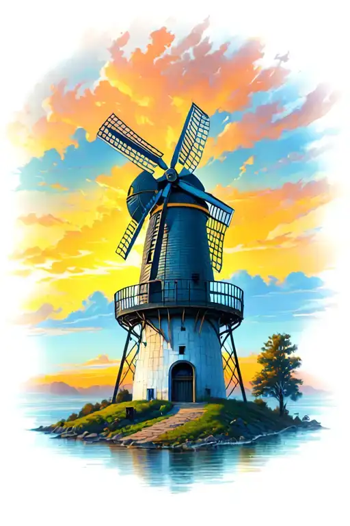 Windmill Tower With Sunset
