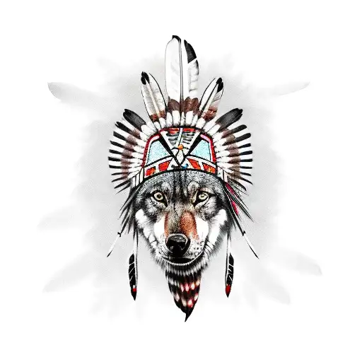 Native American Indian With Wolf Headress