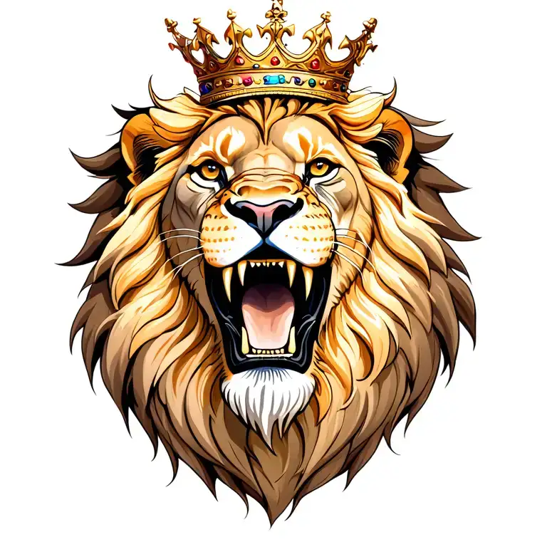 Leo Lion With A King Crown Showing Its Teeth And Claws For Back Neck And Arms