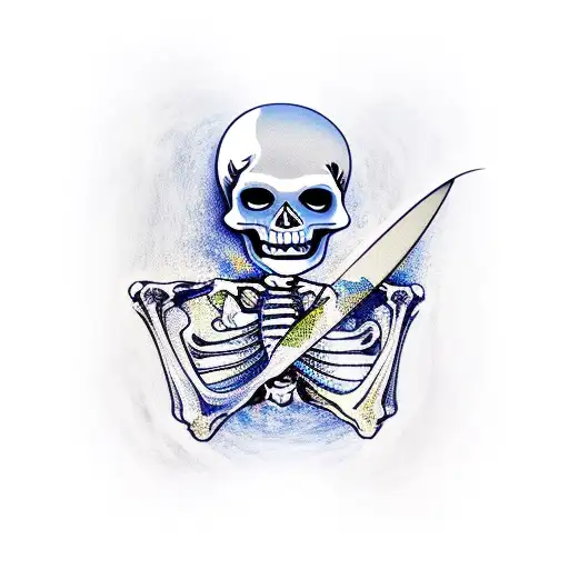 Skeleton Holding A Surfboard