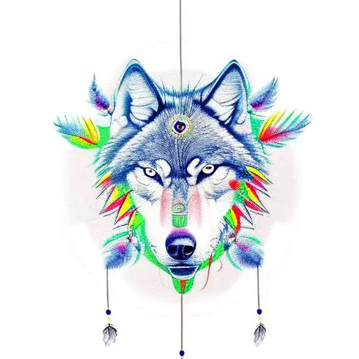 Dream Catcher With An Angry Wolf Head In The Center