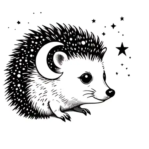Hedgehog With Moon And Stars Behide Ear