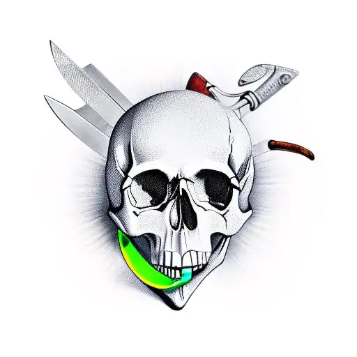 Skull With Karambit Knife In Mouth