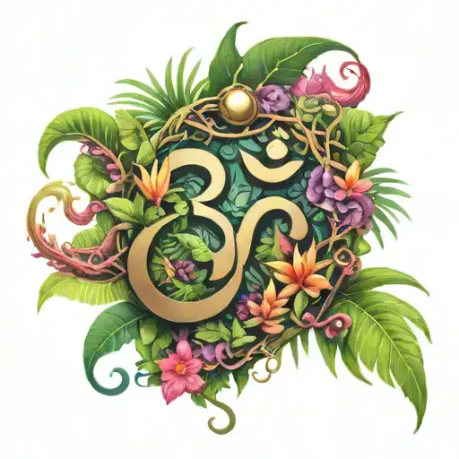 Om Symbol With Tropical Plants Intertwined Vines