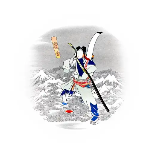 Minamoto No Yoshitsune Swinging His Katana In A Circle Around Him