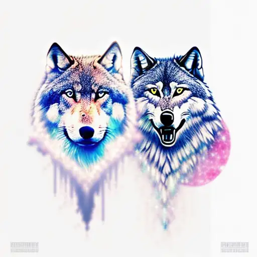 Moon And Two Wolfs