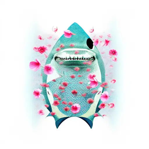 A Shark Surrounded By Sakura Petals