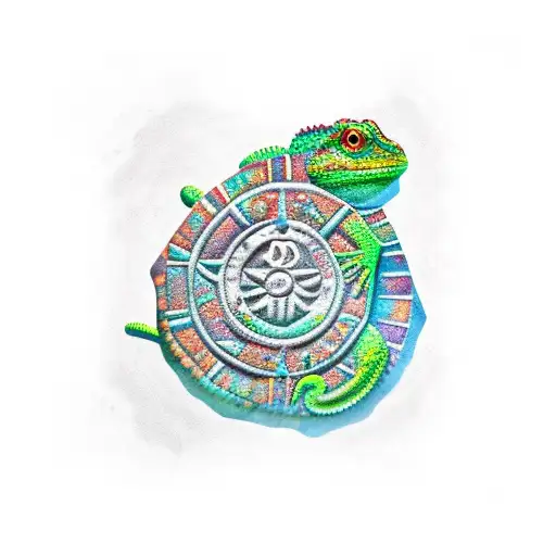 Petrified Chameleon On Aztec Stone