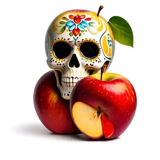Sugar Skull Next To A Granny Smith Apple