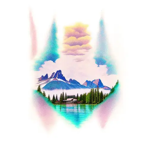 Lake With Mountain View And The Girl