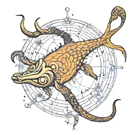 Cancer Pisces Symbol With Constellation Intertwined Longhorn