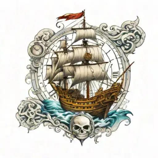 A Pirate Ship And A Hourclock