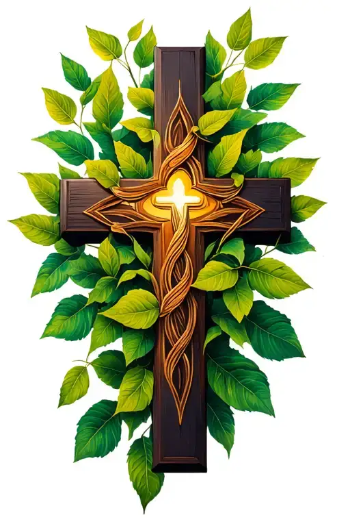Basic Cross Intertwined With Leaves Growing