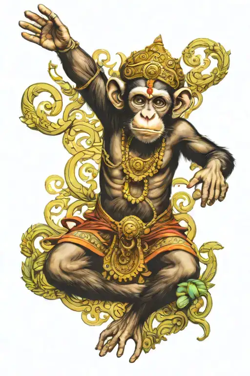 Monkey Krishna 6 Arms Wide Open