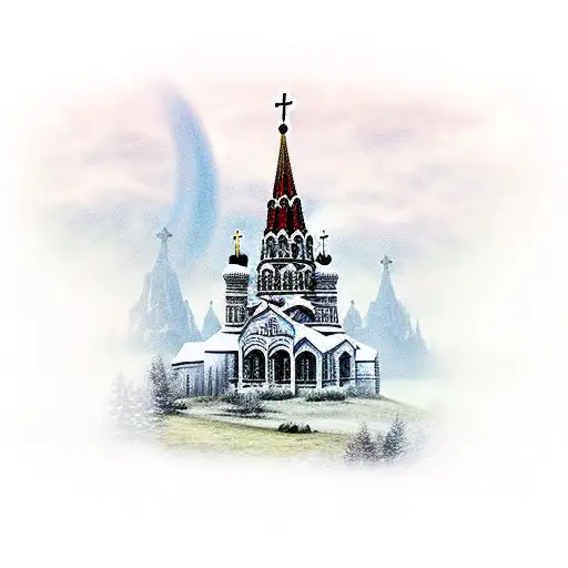 Large Dark Russian Style Church Cathedral Landscape
