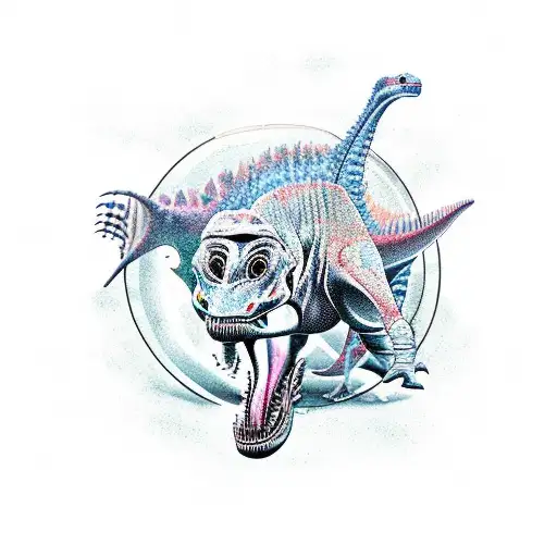 A Line Of Dinosaurs Being Abducted By An Alien