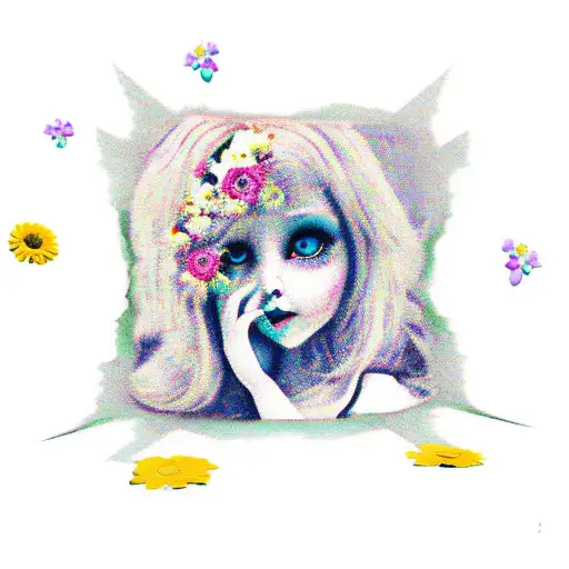 Broken Doll With Flowers Through Cracks