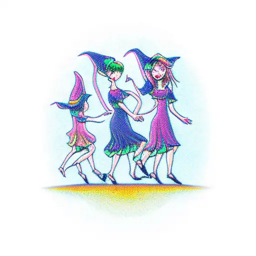 Simple Dancing Witches With Moon