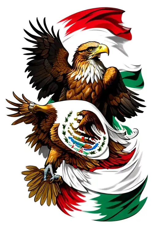 Badass Mexican Eagle With Waving Mexican Flag