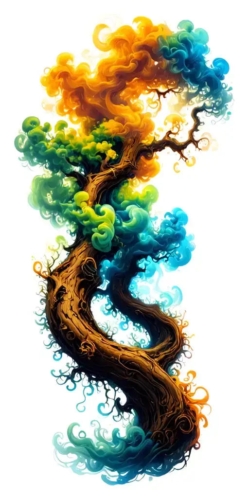 Twisting Tree Branches And Spiraling Smoke