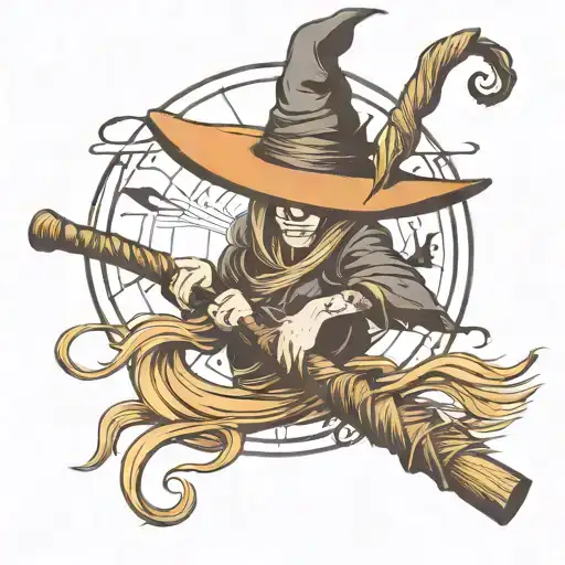Witch Hat And Broom Stick Flying