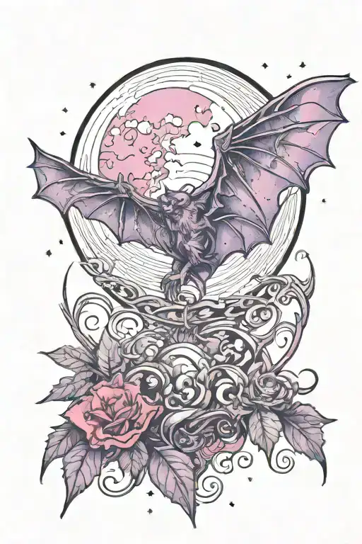 Purple Bat And Blood Moon
